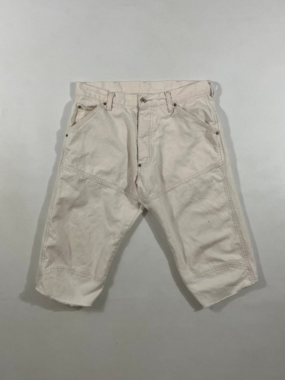 Vintage Y2K G-Star Raw Cream Denim 3D Paneled Raw Hem Long Jorts Shorts